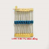 Điện trở vạch 1/4W 51R 1% chân đồng (50c)