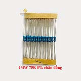 Điện trở vạch 1/4W 75R 1% chân đồng (50c)