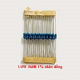 Điện trở vạch 1/4W 360R 1% chân đồng (50c)