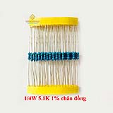 Điện trở vạch 1/4W 5.1K 1% chân đồng (50c)