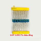 Điện trở vạch 1/4W 1.8M 1% chân đồng (50c)